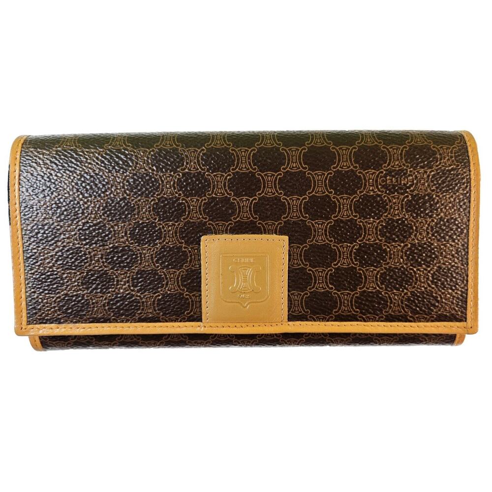 Celine Macadam Continental Coated Canvas/Leather Long Wallet w/Kiss Lock & Zip
